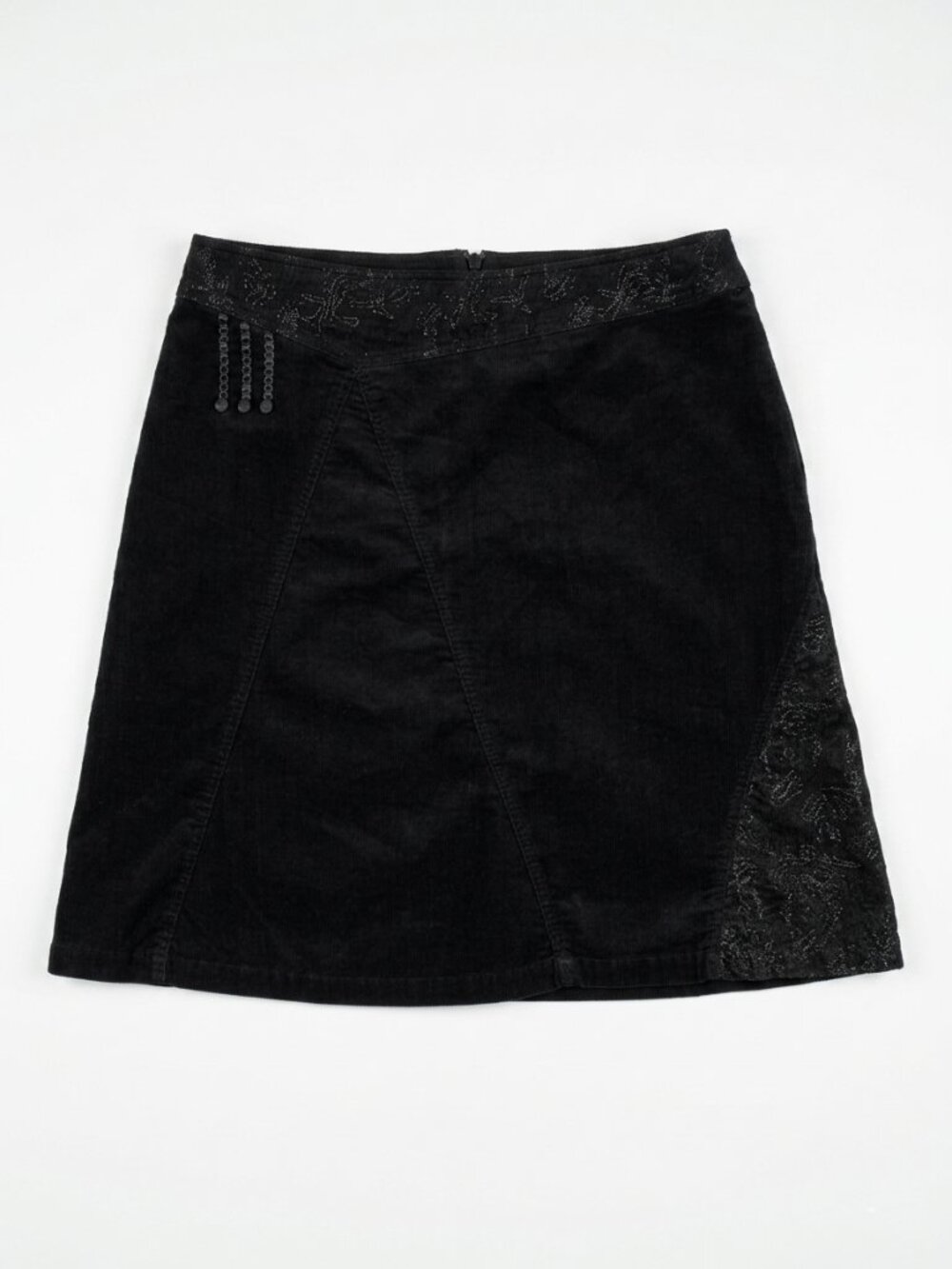 LE GRENIER - Black A-Line Corduroy with floral embroidery Skirt - Size 13
